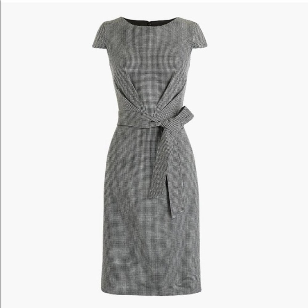 J. Crew 365 Tie-front Cap Sleeve Black & White Micro-Houndstooth Dress, Sz. 12P